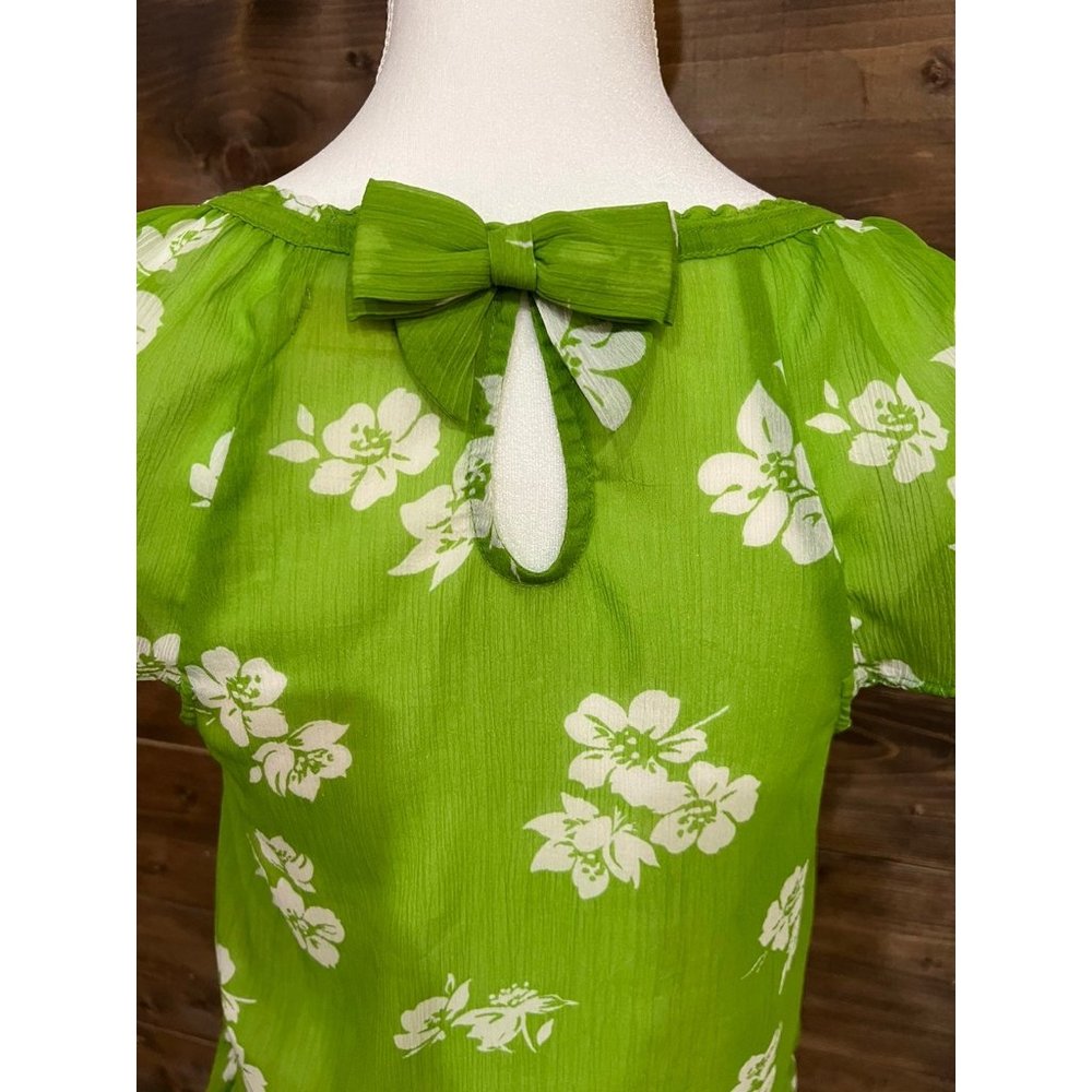 Women's Hollister Blouse Lime Green Floral - Picture 5 of 6
